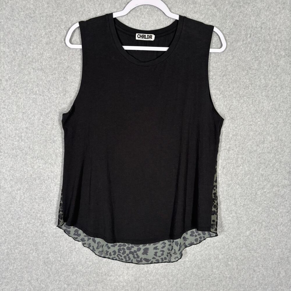 CHRLDR Top Large Green Tank Animal Leopard Sheer Pima Modal Soft Muscle Moto